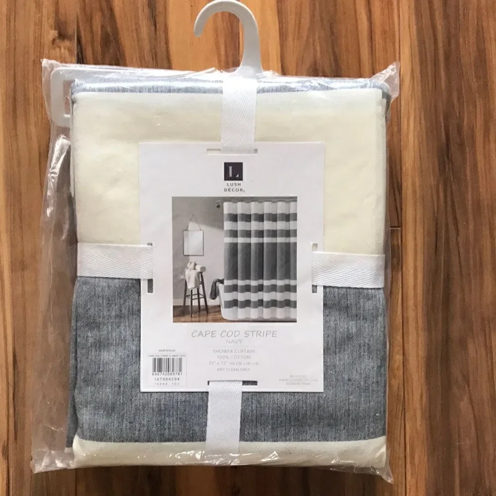 NEW Lush Decor Cape Cod Stripe Navy Shower Curtain